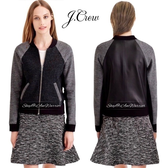 J.Crew leather & wool houndstooth zip moto bomber jacket *shop@iamwarrior - Picture 2 of 14
